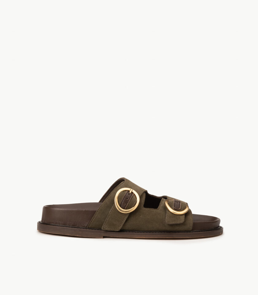 CARRE SANDALES CONFORTABLE KAKI CUIR VELOURS BONNIE