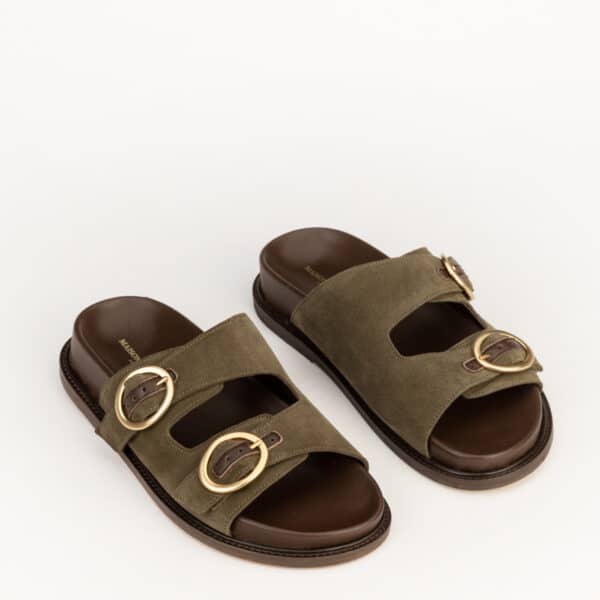 CARRE SANDALES CONFORTABLE KAKI CUIR VELOURS BONNIE