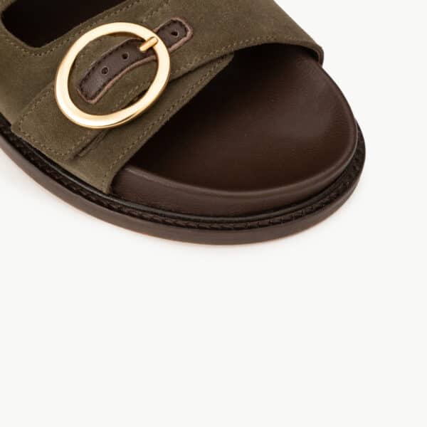 CARRE SANDALES CONFORTABLE KAKI CUIR VELOURS BONNIE