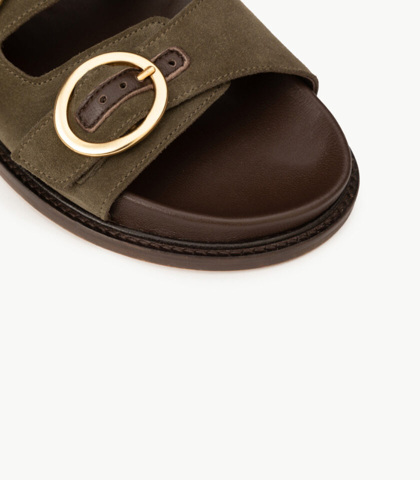 CARRE SANDALES CONFORTABLE KAKI CUIR VELOURS BONNIE
