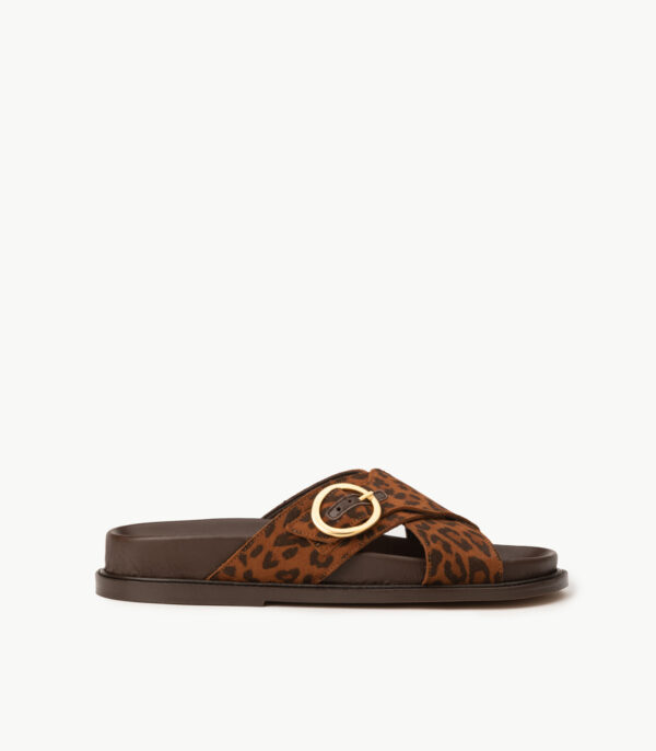 BELINDA COMFORTABLE LEOPARD-PRINT SUEDE SQUARE-TOE SANDALS