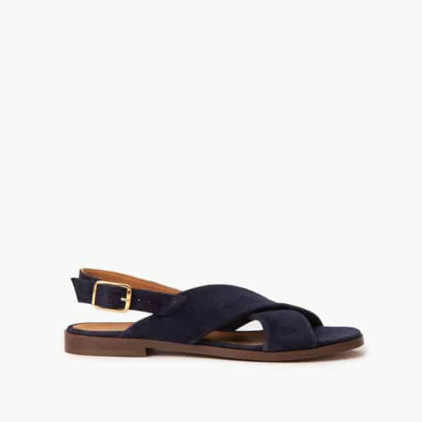 CARRE SANDALES CONFORTABLE MARINE CUIR VELOURS AXELLE
