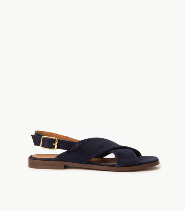 CARRE SANDALES CONFORTABLE MARINE CUIR VELOURS AXELLE