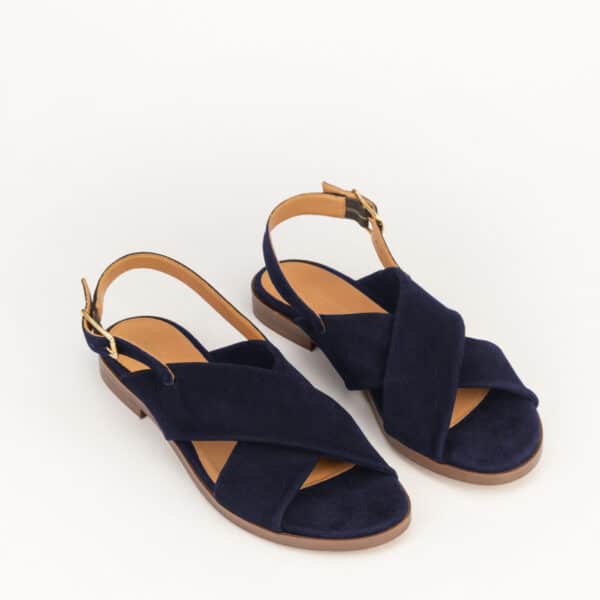 CARRE SANDALES CONFORTABLE MARINE CUIR VELOURS AXELLE