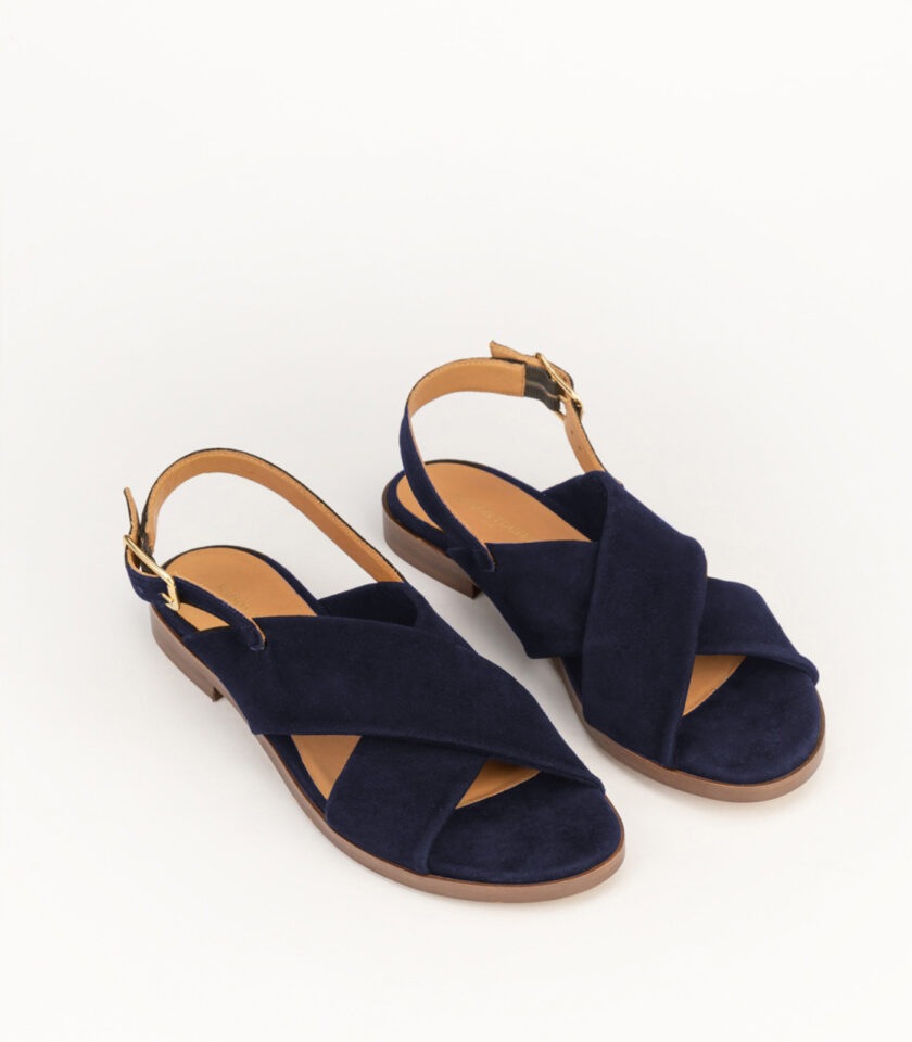 CARRE SANDALES CONFORTABLE MARINE CUIR VELOURS AXELLE
