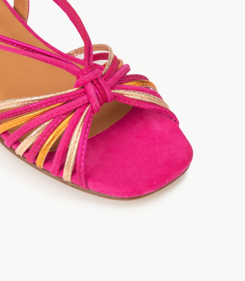 CARRE SANDALES CONFORTABLE MULTICO ROSE CUIR VELOURS MÉLODIE