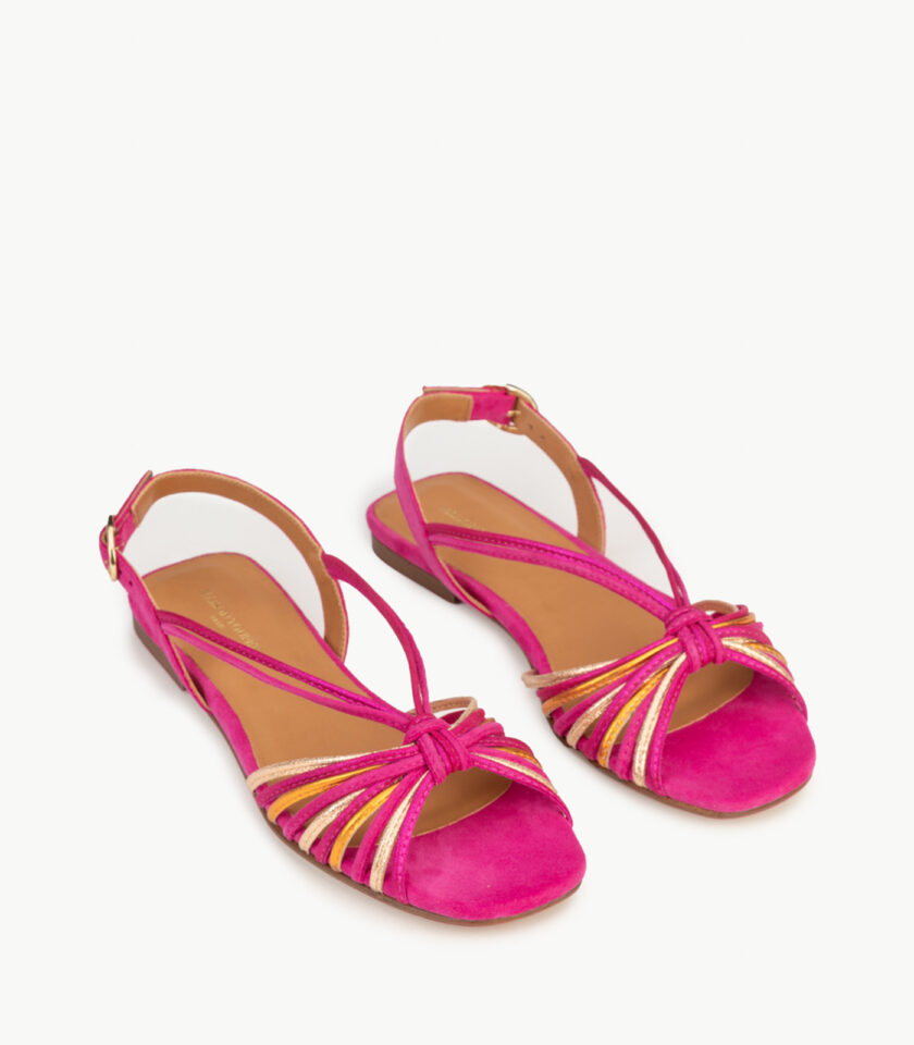 CARRE SANDALES CONFORTABLE MULTICO ROSE CUIR VELOURS MÉLODIE