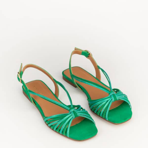 CARRE SANDALES CONFORTABLE MULTICO VERT CUIR VELOURS MÉLODIE
