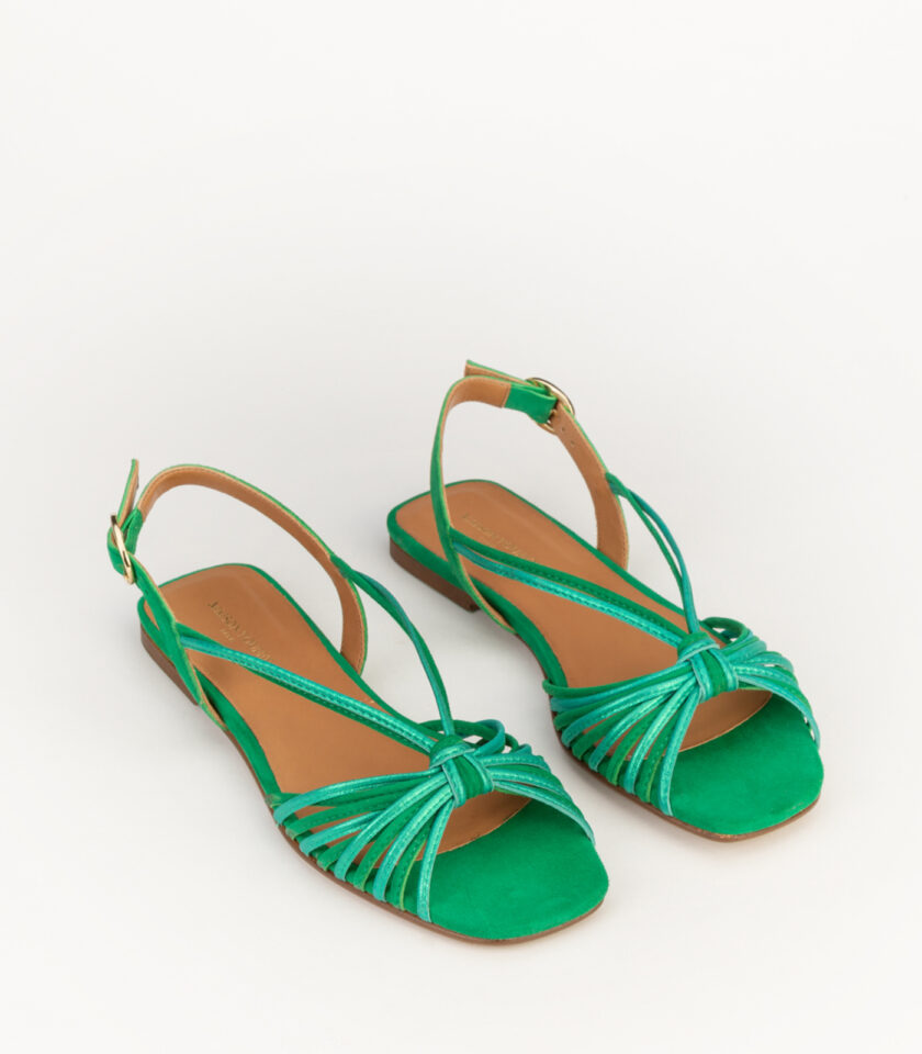 CARRE SANDALES CONFORTABLE MULTICO VERT CUIR VELOURS MÉLODIE