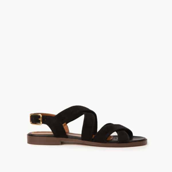 CARRE SANDALES CONFORTABLE NOIR CHÉVRE VELOURS FARAH