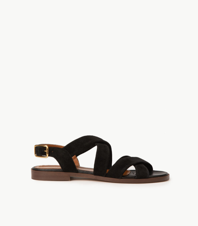 CARRE SANDALES CONFORTABLE NOIR CHÉVRE VELOURS FARAH