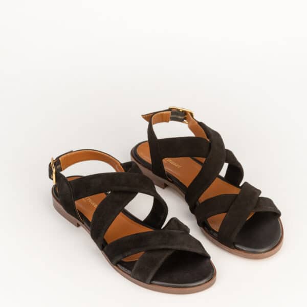 CARRE SANDALES CONFORTABLE NOIR CHÉVRE VELOURS FARAH