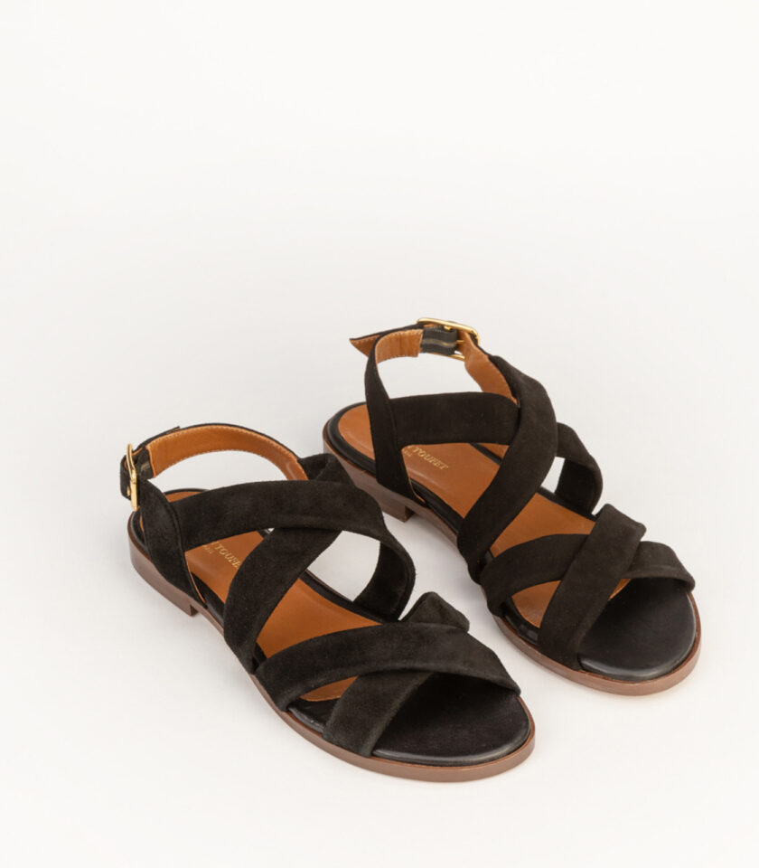 CARRE SANDALES CONFORTABLE NOIR CHÉVRE VELOURS FARAH