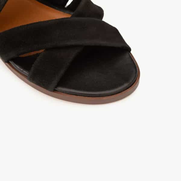 CARRE SANDALES CONFORTABLE NOIR CHÉVRE VELOURS FARAH