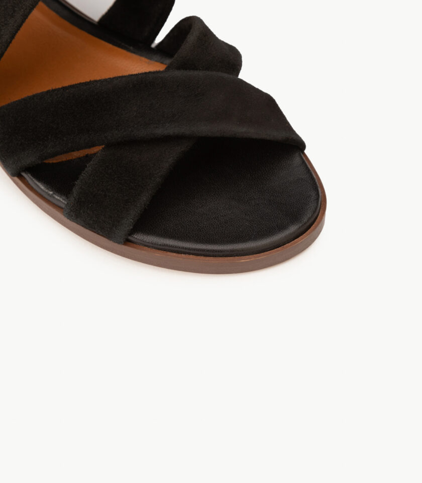 CARRE SANDALES CONFORTABLE NOIR CHÉVRE VELOURS FARAH
