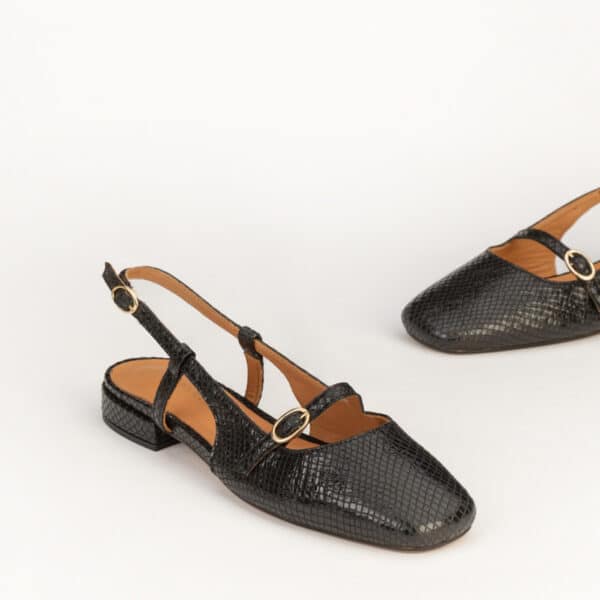 CARRE SANDALES CONFORTABLE NOIR CUIR EFFET PYTHON BERTILLE