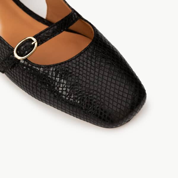 CARRE SANDALES CONFORTABLE NOIR CUIR EFFET PYTHON BERTILLE