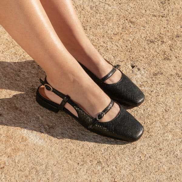 CARRE SANDALES CONFORTABLE NOIR CUIR EFFET PYTHON BERTILLE