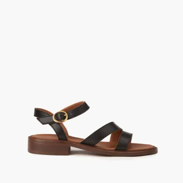 CARRE SANDALES CONFORTABLE NOIR CUIR LISSE SOIZIC