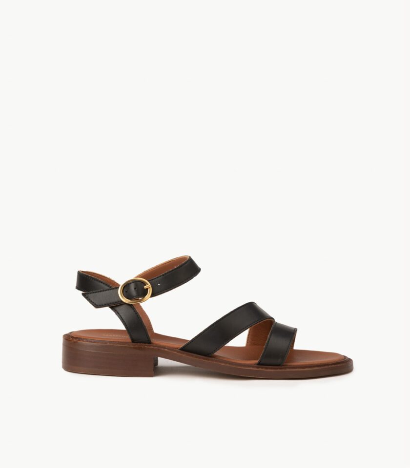 CARRE SANDALES CONFORTABLE NOIR CUIR LISSE SOIZIC