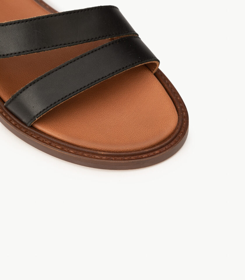 CARRE SANDALES CONFORTABLE NOIR CUIR LISSE SOIZIC
