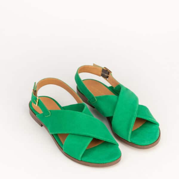 CARRE SANDALES CONFORTABLE VERT CUIR VELOURS AXELLE