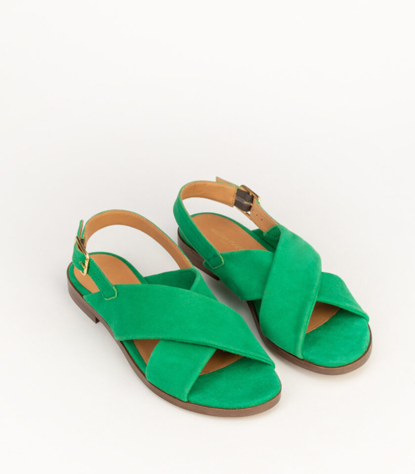 CARRE SANDALES CONFORTABLE VERT CUIR VELOURS AXELLE