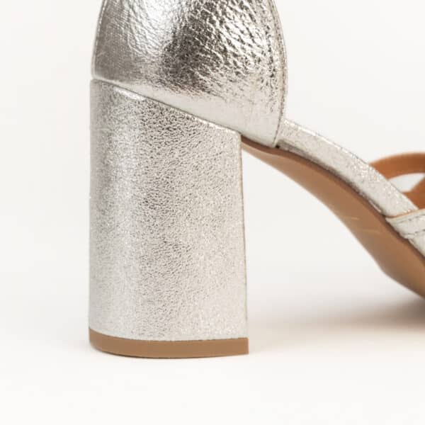 CARRE SANDALES TALON CONFORTABLE ARGENT CUIR PAILLETÉ ORNELLA