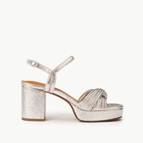 CARRE SANDALES TALON CONFORTABLE ARGENT PAILLETÉ CUIR MARION