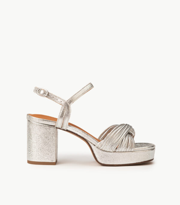 CARRE SANDALES TALON CONFORTABLE ARGENT PAILLETÉ CUIR MARION