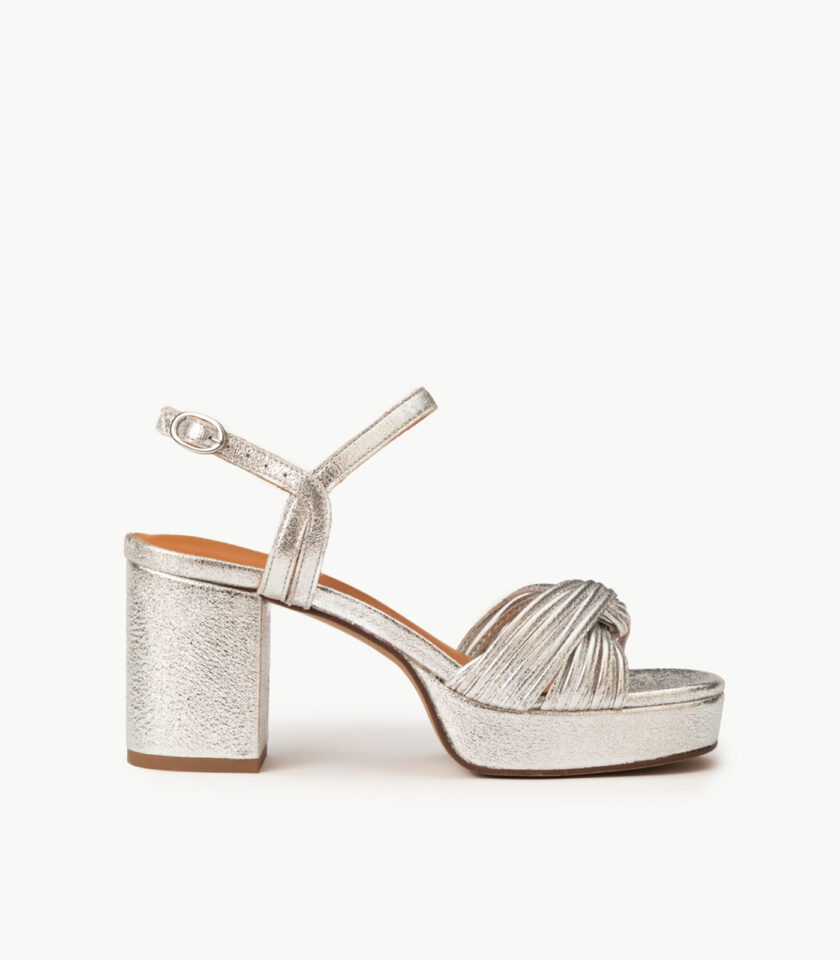 CARRE SANDALES TALON CONFORTABLE ARGENT PAILLETÉ CUIR MARION