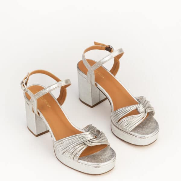 CARRE SANDALES TALON CONFORTABLE ARGENT PAILLETÉ CUIR MARION