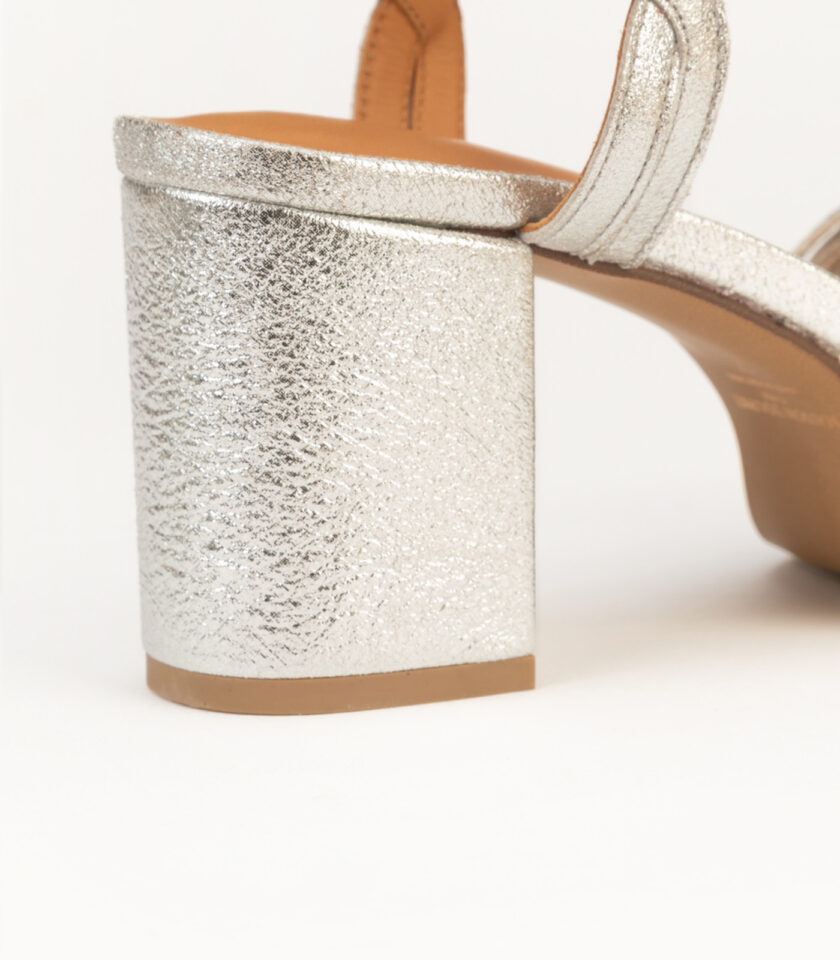 CARRE SANDALES TALON CONFORTABLE ARGENT PAILLETÉ CUIR MARION