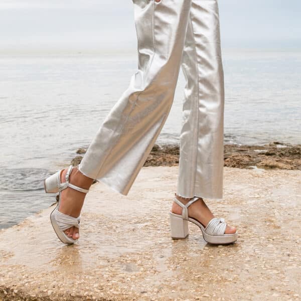 CARRE SANDALES TALON CONFORTABLE ARGENT PAILLETÉ CUIR MARION