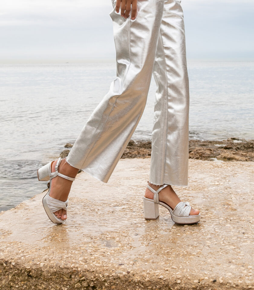 CARRE SANDALES TALON CONFORTABLE ARGENT PAILLETÉ CUIR MARION