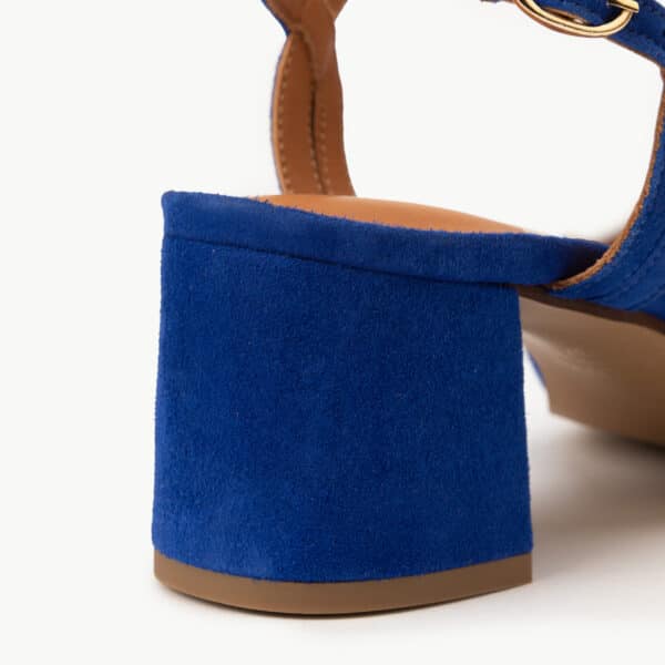 CARRE SANDALES TALON CONFORTABLE BLEU ELECTRIQUE CUIR VELOURS GARANCE
