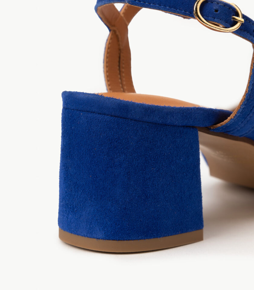 CARRE SANDALES TALON CONFORTABLE BLEU ELECTRIQUE CUIR VELOURS GARANCE
