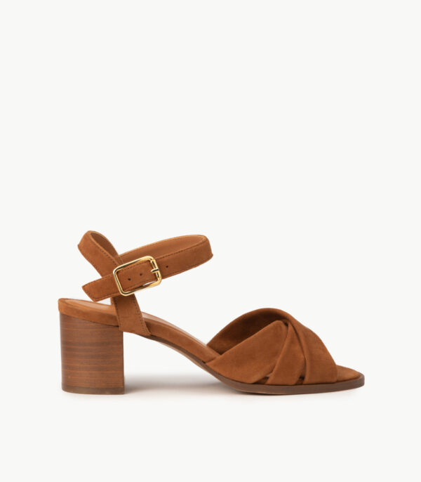CARRE SANDALES TALON CONFORTABLE COGNAC CUIR VELOURS ANTOINETTE