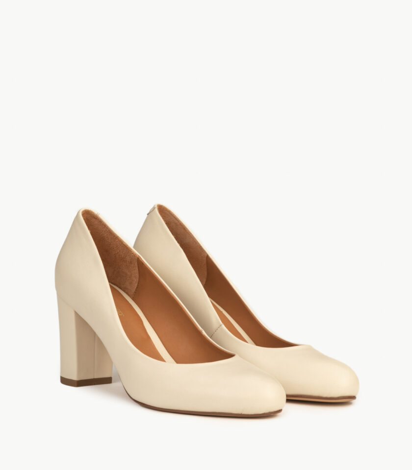 CARRE SANDALES TALON CONFORTABLE CRÈME CUIR LISSE LAURINE