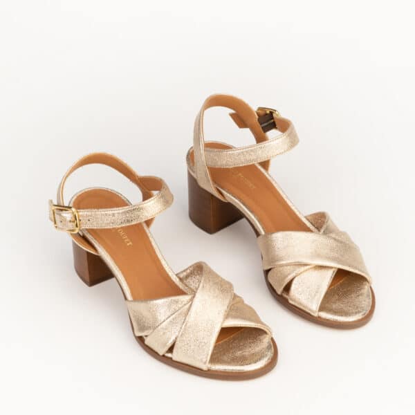 CARRE SANDALES TALON CONFORTABLE DORÉ PAILLETÉ CUIR ANTOINETTE