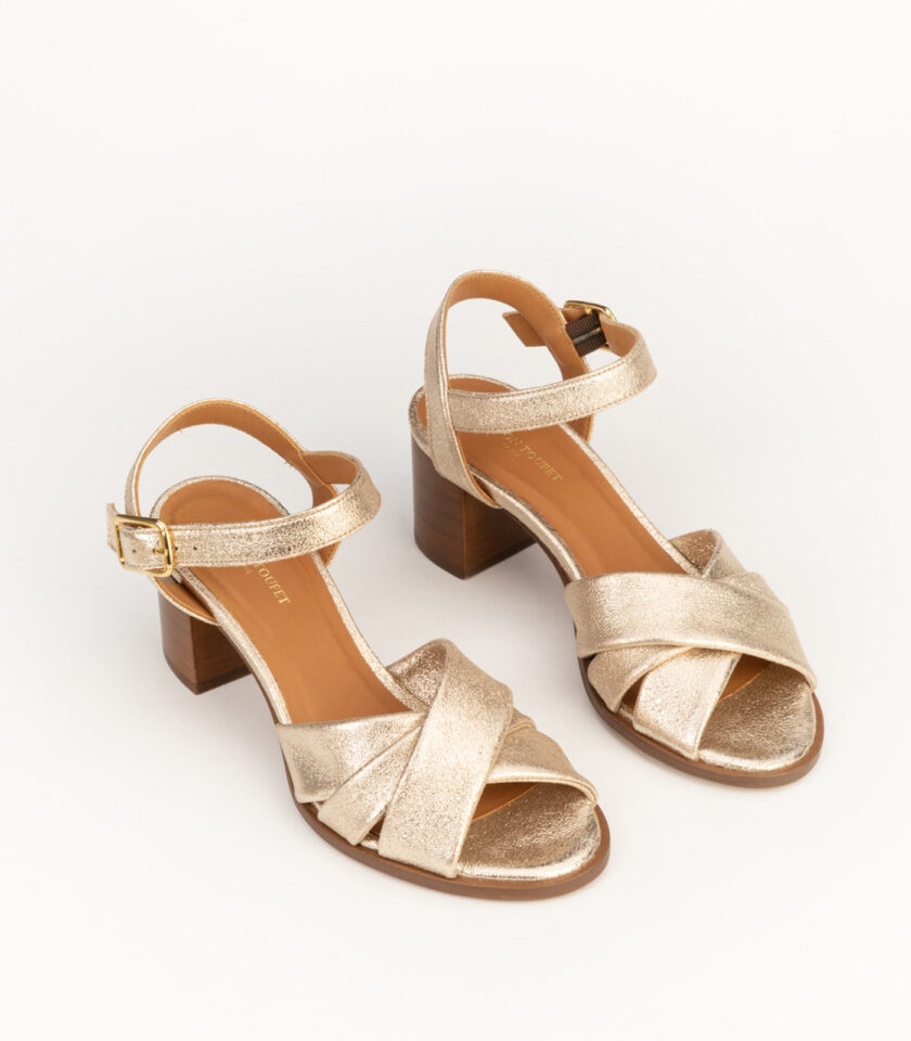 CARRE SANDALES TALON CONFORTABLE DORÉ PAILLETÉ CUIR ANTOINETTE