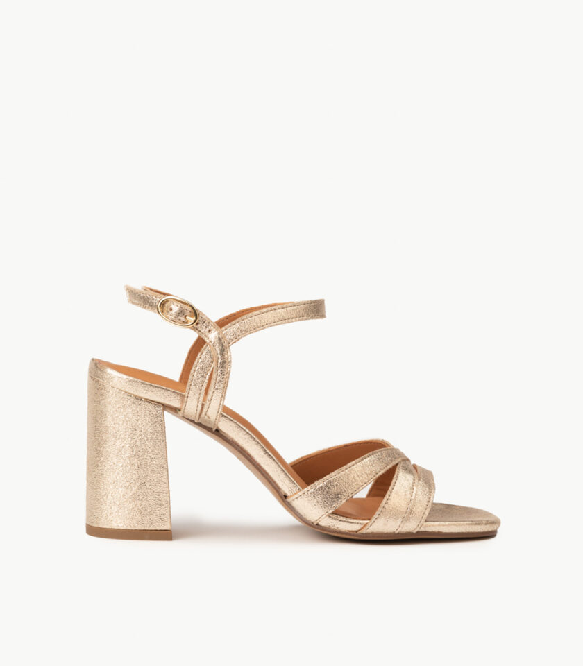 CARRE SANDALES TALON CONFORTABLE DORÉ PAILLETÉ CUIR GAÏA