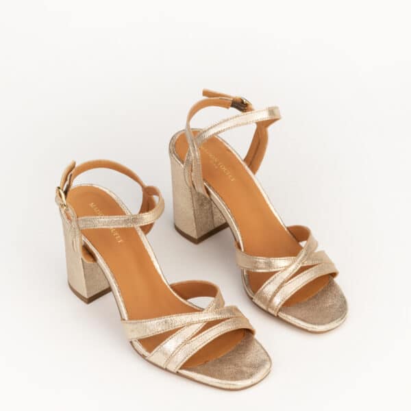 CARRE SANDALES TALON CONFORTABLE DORÉ PAILLETÉ CUIR GAÏA