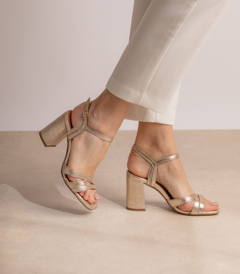 CARRE SANDALS COMFORTABLE HEEL GOLD GLITTER LEATHER GAÏA