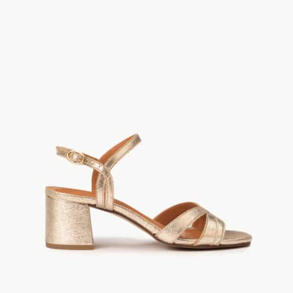 CARRE SANDALES TALON CONFORTABLE DORÉ PAILLETÉ CUIR GARANCE