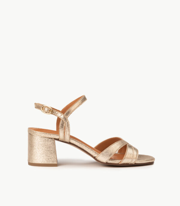 CARRE SANDALES TALON CONFORTABLE DORÉ PAILLETÉ CUIR GARANCE
