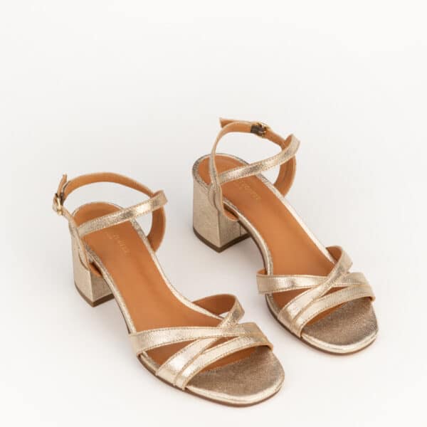 CARRE SANDALES TALON CONFORTABLE DORÉ PAILLETÉ CUIR GARANCE