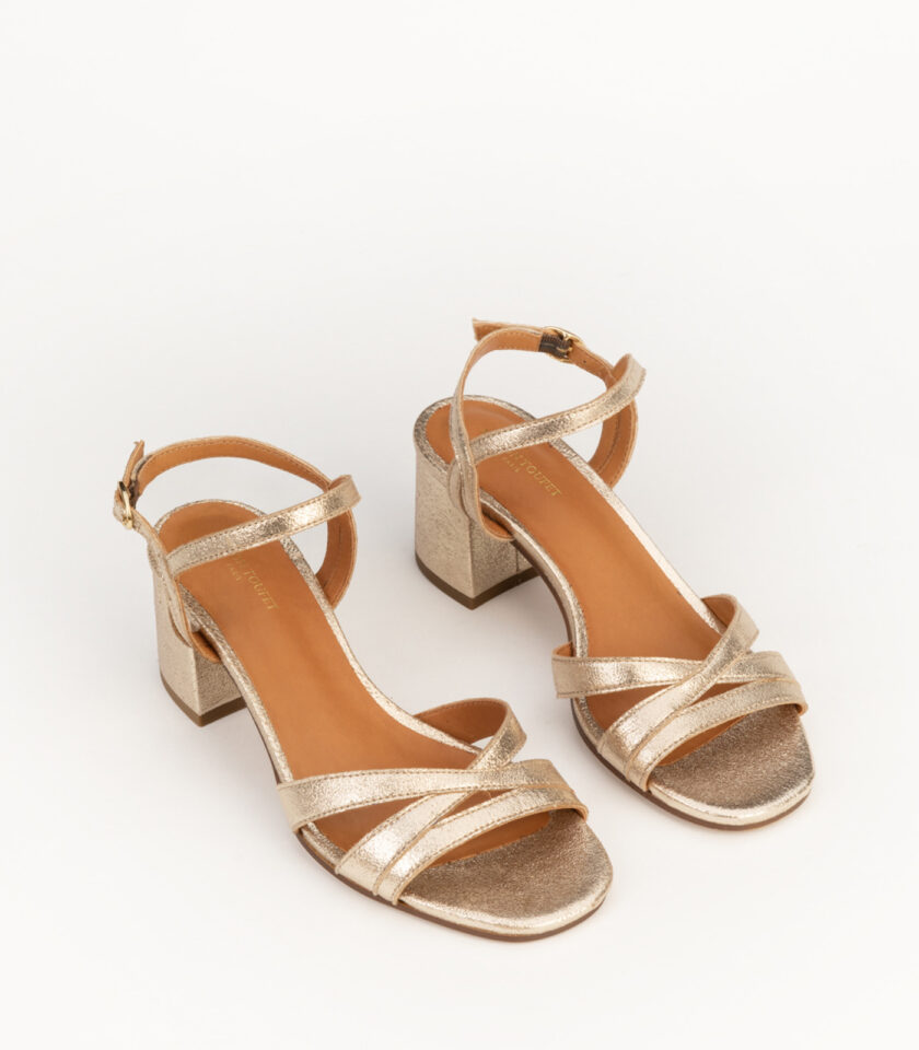 CARRE SANDALES TALON CONFORTABLE DORÉ PAILLETÉ CUIR GARANCE