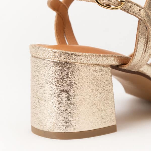CARRE SANDALES TALON CONFORTABLE DORÉ PAILLETÉ CUIR GARANCE