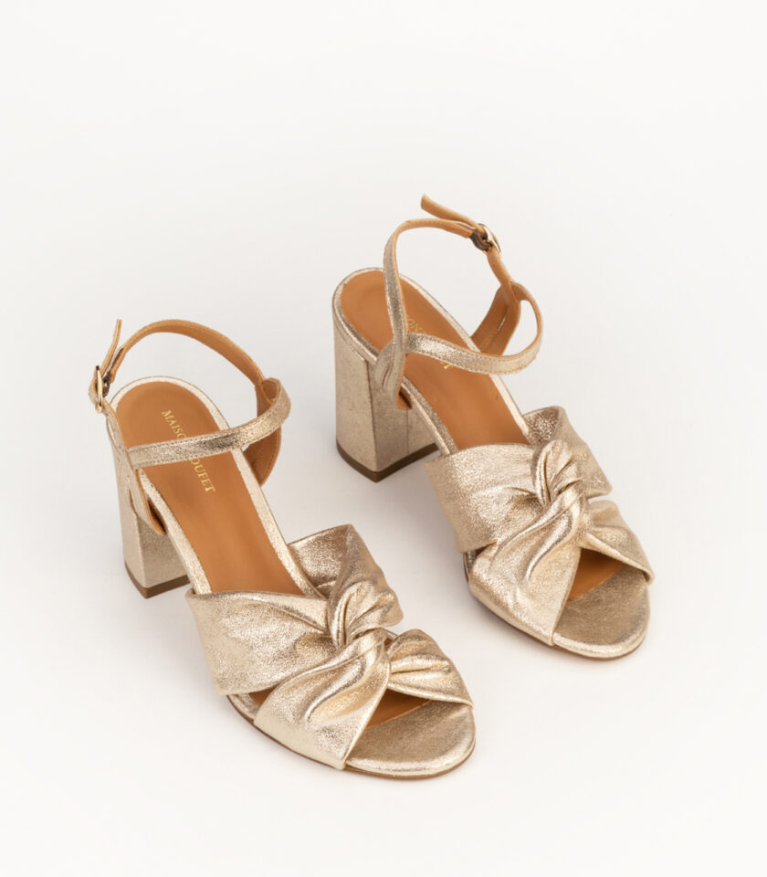 CARRE SANDALES TALON CONFORTABLE DORÉ PAILLETÉ CUIR NASTASIA
